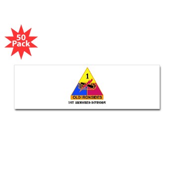 1AD - M01 - 01 - DUI - 1st Armored Division with Text - Sticker (Bumper 50 pk) - Click Image to Close