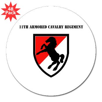 11ACR - M01 - 01 - SSI - 11th Armored Cavalry Regiment with Text - 3" Lapel Sticker (48 pk)