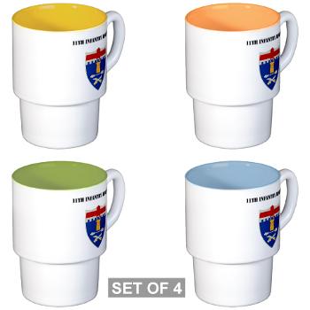 11IR - M01 - 03 - DUI - 11th Infantry Regiment with Text - Stackable Mug Set (4 mugs)