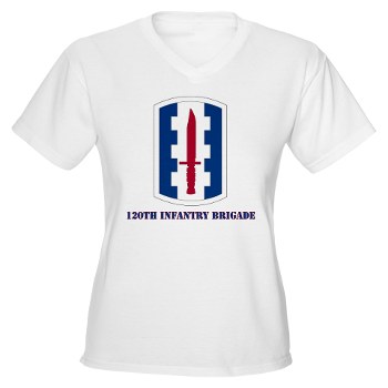 120IB - A01 - 04 - SSI - 120th Infantry Brigade with text - Women's V-Neck T-Shirt