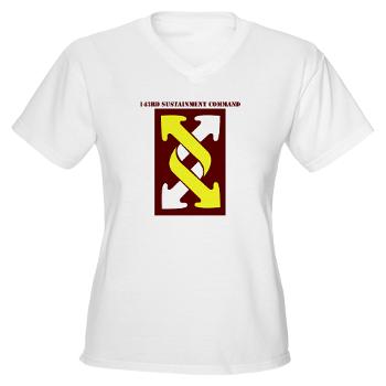 143SC - A01 - 04 - SSI - 143rd Sustainment Command with Text - Women's V-Neck T-Shirt - Click Image to Close