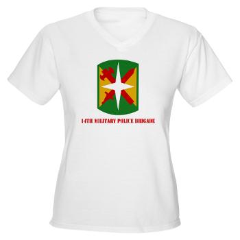 14MPB - A01 - 04 - SSI - 14th Military Police Bde with Text - Women's V-Neck T-Shirt