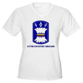 157IB - A01 - 04 - SSI - 157th Infantry Brigade with Text Women's V-Neck T-Shirt - Click Image to Close