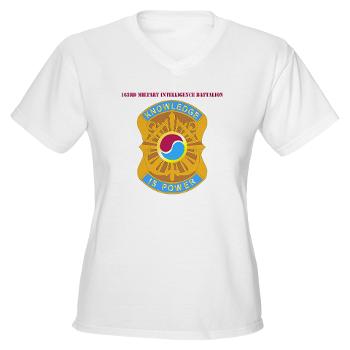 163MIB - A01 - 04 - DUI - 163rd Military Intelligence Bn with Text - Women's V-Neck T-Shirt