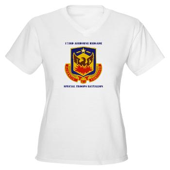 173STB - A01 - 04 - DUI - 173rd Special Troops Battalion with Text - Women's V-Neck T-Shirt