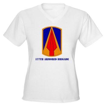 177AB - A01 - 04 - SSI - 177th Armored Brigade with Text Women's V-Neck T-Shirt