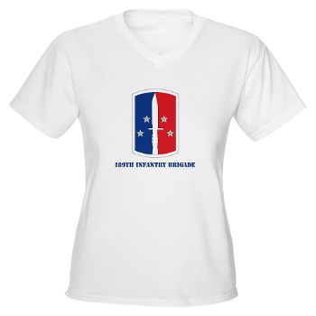 189IB - A01 - 04 - SSI - 189th Infantry Brigade with text Women's V-Neck T-Shirt