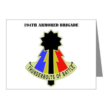194AB - M01 - 02 - DUI - 194th Armored Brigade with text - Note Cards (Pk of 20)