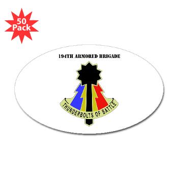 194AB - M01 - 01 - DUI - 194th Armored Brigade with text - Sticker (Oval 50 pk) - Click Image to Close