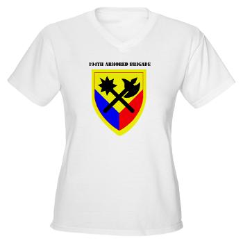 194AB - A01 - 04 - SSI - 194th Armored Brigade with text - Women's V-Neck T-Shirt