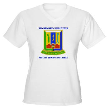 1AD3BCTSTB - A01 - 04 - DUI - 3rd BCT - Special Troops Bn with Text - Women's V-Neck T-Shirt