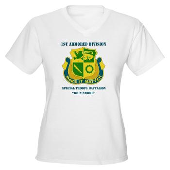 1ADDSTB - A01 - 04 - DUI - Division - Special Troops Battalion with Text - Women's V-Neck T-Shirt - Click Image to Close