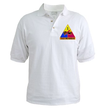 1AD - A01 - 02 - SSI - 1st Armored Division Golf Tshirt - Click Image to Close