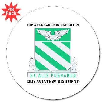 1ARB3AR - M01 - 01 - DUI - 1st Attack/Recon Bn- 3rd Aviation Regiment with text - 3" Lapel Sticker (48 pk)