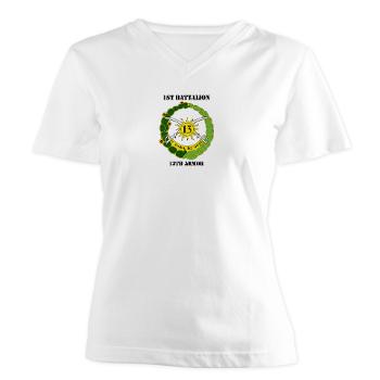 1B13A - A01 - 04 - DUI - 1st Battalion, 13th Armor with Text - Women's V-Neck T-Shirt