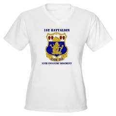 1B15IR - A01 - 04 - DUI - 1st Bn - 15th Infantry Regt with Text - Women's V-Neck T-Shirt