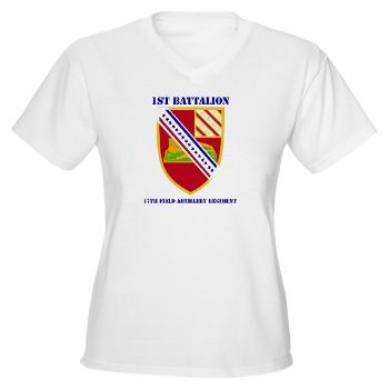 1B17FAR - A01 - 04 - DUI - 1st Bn - 17th FA Regt with Text - Women's V-Neck T-Shirt