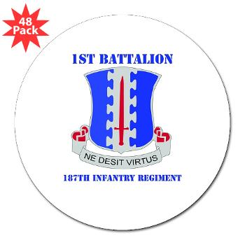1B187IR - M01 - 01 - DUI - 1st Bn - 187th Infantry Regiment with Text 3" Lapel Sticker (48 pk)
