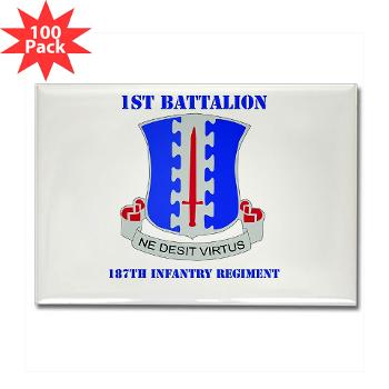 1B187IR - M01 - 01 - DUI - 1st Bn - 187th Infantry Regiment with Text Rectangle Magnet (100 pack)