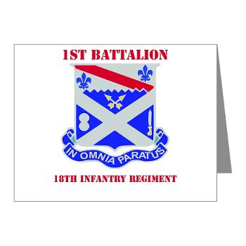 1B18IR - M01 - 02 - DUI - 1st Bn - 18th Infantry Regt with Text - Note Cards (Pk of 20)