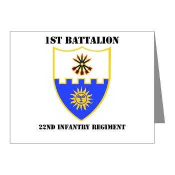 1B22IR - M01 - 02 - DUI - 1st Bn - 22nd Infantry Regt with Text - Note Cards (Pk of 20)