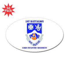 1B23IR - M01 - 01 - DUI - 1st Bn - 23rd Infantry Regt with Text Sticker (Oval 50 pk) - Click Image to Close