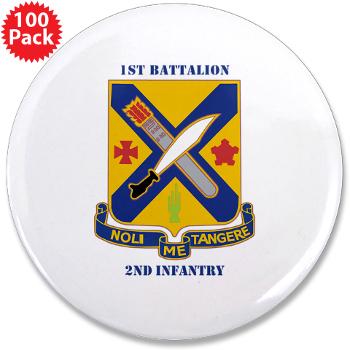 1B2I - M01 - 01 - DUI - 1st Battalion, 2nd Infantry with Text - 3.5" Button (100 pack)