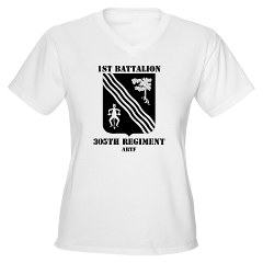 1B305FAR - A01 - 04 - 1st Battalion, 305th Field Artillery Regiment with Text - Women's V-Neck T-Shirt - Click Image to Close