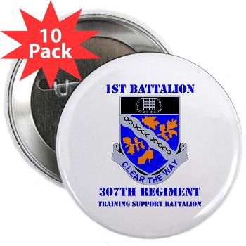 1B307R - M01 - 01 - DUI - 1st Battalion 307th Regiment with text - 2.25" Button (10 pack) - Click Image to Close