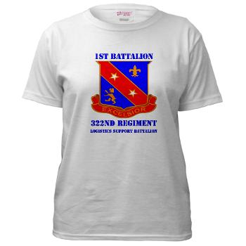 1B322RLS - A01 - 04 - DUI - 1st Bn - 322nd Regt (LS) with Text - Women's T-Shirt