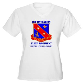 1B322RLS - A01 - 04 - DUI - 1st Bn - 322nd Regt (LS) with Text - Women's V-Neck T-Shirt