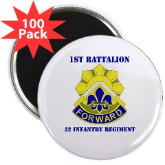 1B32IR - M01 - 01 - DUI - 1st Bn - 32nd Infantry Regt with Text 2.25" Magnet (100 pack)