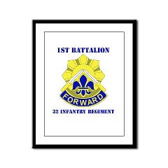 1B32IR - M01 - 02 - DUI - 1st Bn - 32nd Infantry Regt with Text Framed Panel Print