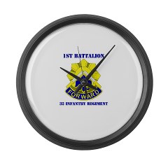 1B32IR - M01 - 03 - DUI - 1st Bn - 32nd Infantry Regt with Text Large Wall Clock