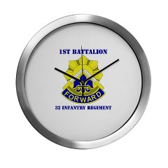 1B32IR - M01 - 03 - DUI - 1st Bn - 32nd Infantry Regt with Text Modern Wall Clock