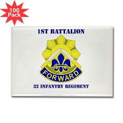 1B32IR - M01 - 01 - DUI - 1st Bn - 32nd Infantry Regt with Text Rectangle Magnet (100 pack)