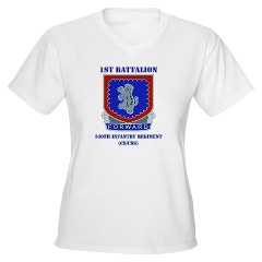 1B340IRTS - A01 - 04 - DUI - 1st Bn - 340th Regt(CS/CSS) with Text Women's V-Neck T-Shirt