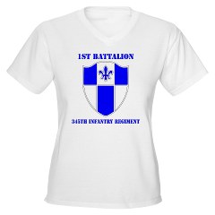 1B345IR - A01 - 04 - DUI - 1st Battalion - 345th Infantry Regiment with text Women's V-Neck T-Shirt - Click Image to Close