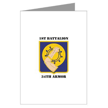 1B34A - M01 - 02 - DUI - 1st Battalion, 34th Armor with Text - Greeting Cards (Pk of 20) - Click Image to Close