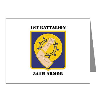 1B34A - M01 - 02 - DUI - 1st Battalion, 34th Armor with Text - Note Cards (Pk of 20)