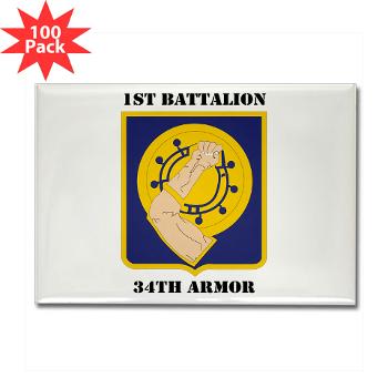 1B34A - M01 - 01 - DUI - 1st Battalion, 34th Armor with Text - Rectangle Magnet (100 pack)