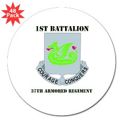1B37AR - M01 - 01 - DUI - 1st Battalion - 37th Armor Regiment with Text 3" Lapel Sticker (48 pk)