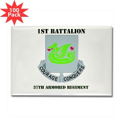 1B37AR - M01 - 01 - DUI - 1st Battalion - 37th Armor Regiment with Text Rectangle Magnet (100 pack)