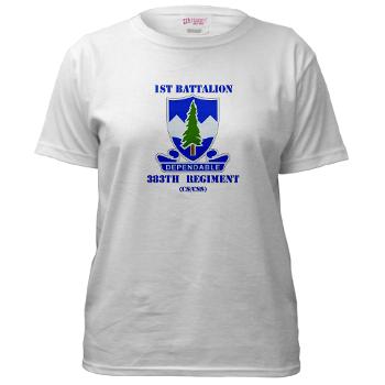 1B383RCSCSS - A01 - 04 - DUI - 1st Battalion - 383rd Regiment (CS/CSS) with Text - Women's T-Shirt