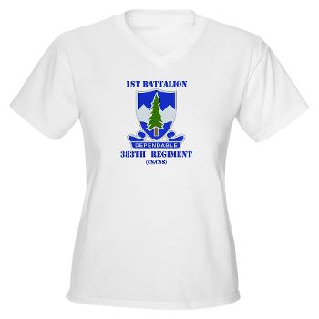 1B383RCSCSS - A01 - 04 - DUI - 1st Battalion - 383rd Regiment (CS/CSS) with Text - Women's V-Neck T-Shirt