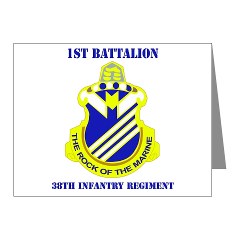 1B38IR - M01 - 02 - DUI - 1st Bn - 38th Infantry Regt with Text - Note Cards (Pk of 20) - Click Image to Close