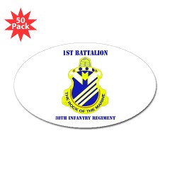 1B38IR - M01 - 01 - DUI - 1st Bn - 38th Infantry Regt with Text - Sticker (Oval 50 pk) - Click Image to Close