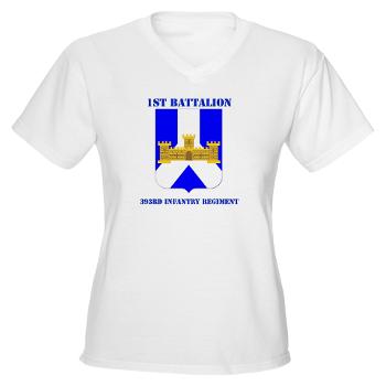 1B393RI - A01 - 04 - DUI - 1st Battalion - 393rd Infantry Regiment with Text - Women's V-Neck T-Shirt
