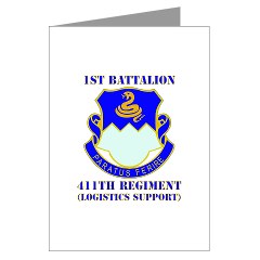 1B411R - M01 - 02 - DUI - 1st Battalion - 411th Regiment (LS) with Text Greeting Cards (Pk of 20) - Click Image to Close