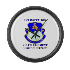 1B411R - M01 - 03 - DUI - 1st Battalion - 411th Regiment (LS) with Text Large Wall Clock - Click Image to Close
